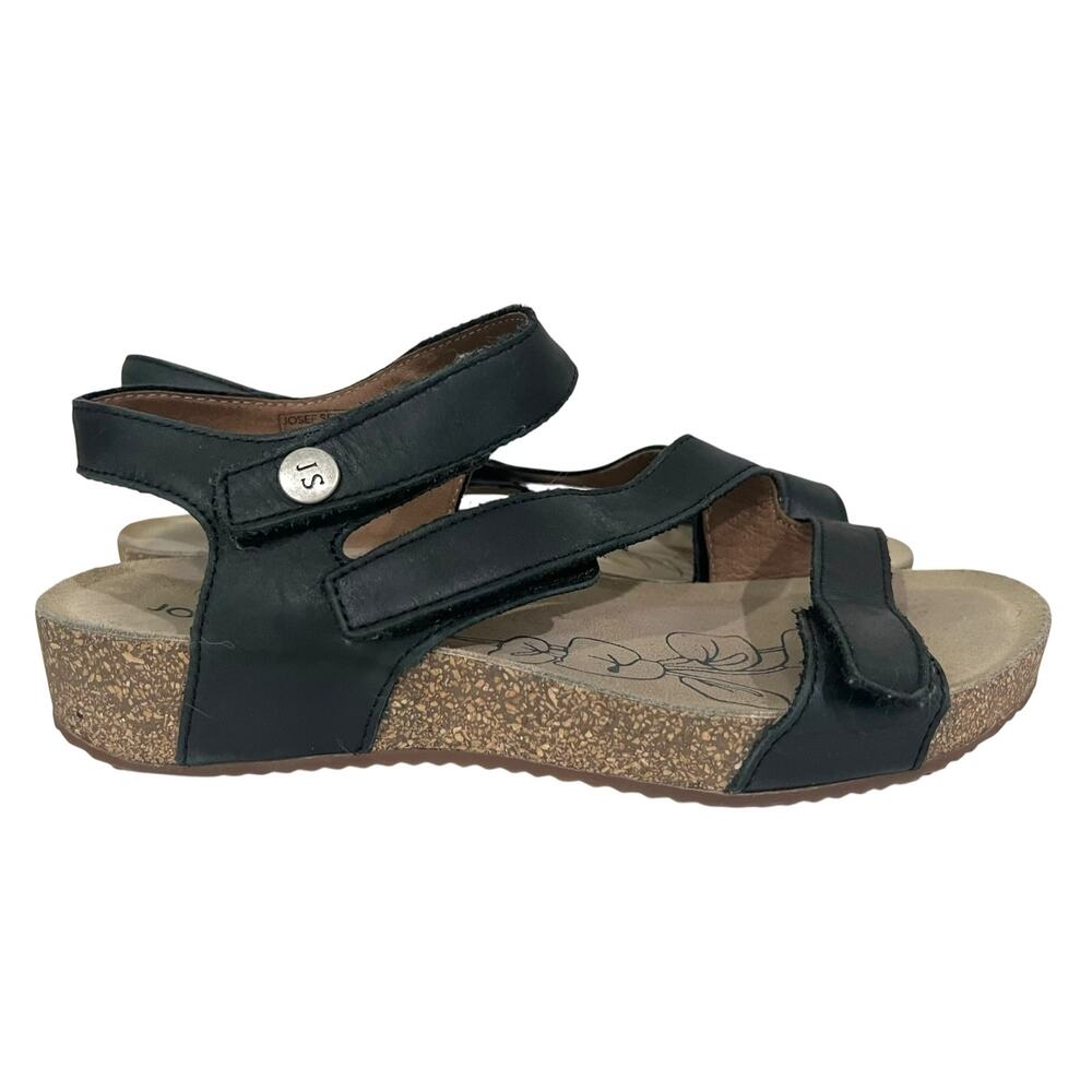 JOSEF SEIBEL TONGA 25 Sandals EU39 (8.5) Black Leather Adjustable Arch Support